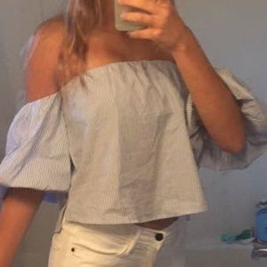 FOREVER 21 cropped stripe off the shoulder top